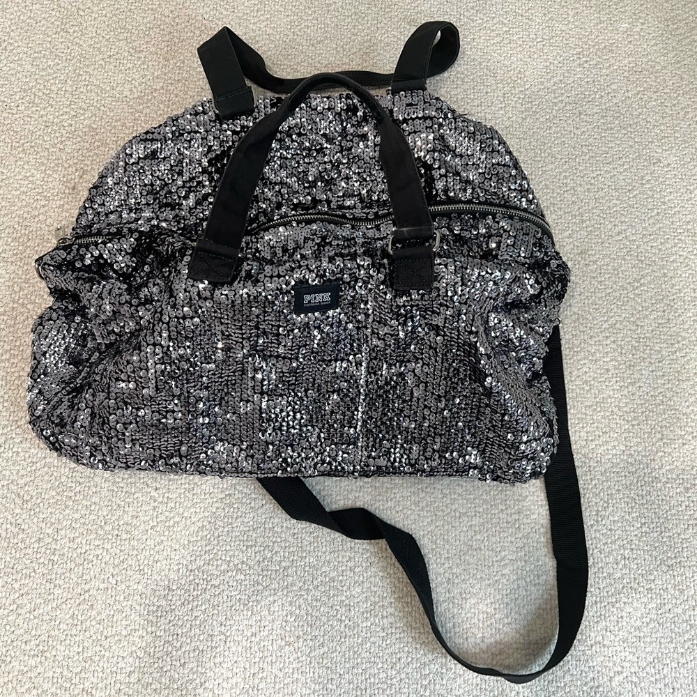 Original Victorias Secret PINK VS Sequin Bling Duffle Overnight Bag Tote $70